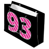 おもしろいストライプのピンク「93」、Happy 93誕生日、名前 ラージペーパーバッグ (正面アングル)