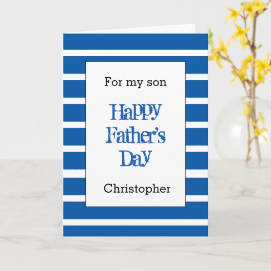 おもしろいストライプのブルーファーザーズデイソン カード (黄色い花)