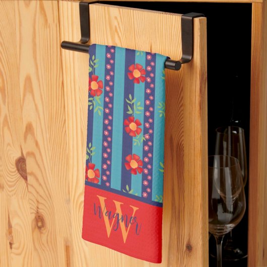 おもしろいストライプカスタムスタイリッシュイニシャル名 キッチンタオル