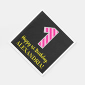 おもしろいストライプピンクの誕生日"1";ハッピー一次誕生日;名前 スタンダードランチョンナプキン (角)