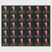 おもしろいストライプピンクの誕生日"1"；ハッピー一次誕生日；名前 ラッピングペーパー (フラット)