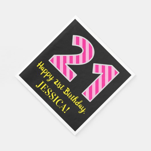 おもしろいストライプピンクの誕生日"21"；ハッピー21歳の誕生日；名前 スタンダードランチョンナプキン (角)