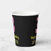 おもしろいストライプピンクの誕生日「3」:ハッピーサードバースデー+名前 紙コップ (左)