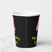 おもしろいストライプピンクの誕生日"4"：幸せな4歳の誕生日+名前 紙コップ (右)