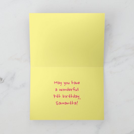 おもしろいストライプピンクハート、レインボー第7誕生日 カード (内部)