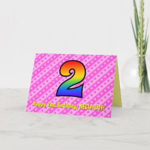 おもしろいストライプピンクハート、レインボー#第2誕生日 カード