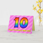 おもしろいストライプピンクハート、レインボー# 10誕生日 カード (黄色い花)