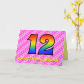 おもしろいストライプピンクハート、レインボー# 12誕生日 カード (黄色い花)