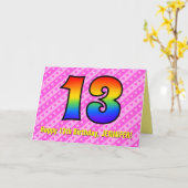 おもしろいストライプピンクハート、レインボー# 13誕生日 カード (黄色い花)