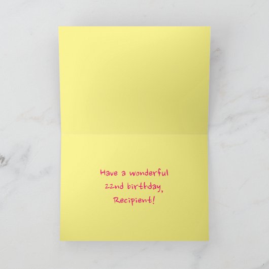 おもしろいストライプピンクハート、レインボー# 22誕生日 カード (内部)