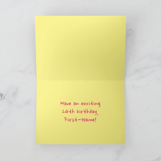 おもしろいストライプピンクハート、レインボー# 24誕生日 カード (内部)