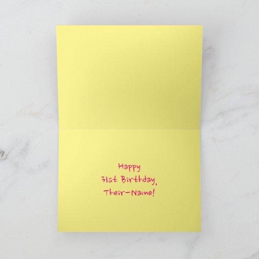 おもしろいストライプピンクハート、レインボー# 31誕生日 カード (内部)