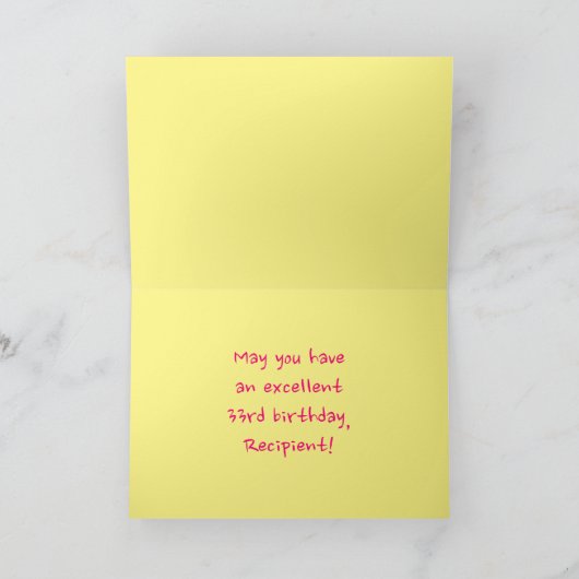 おもしろいストライプピンクハート、レインボー# 33誕生日 カード (内部)