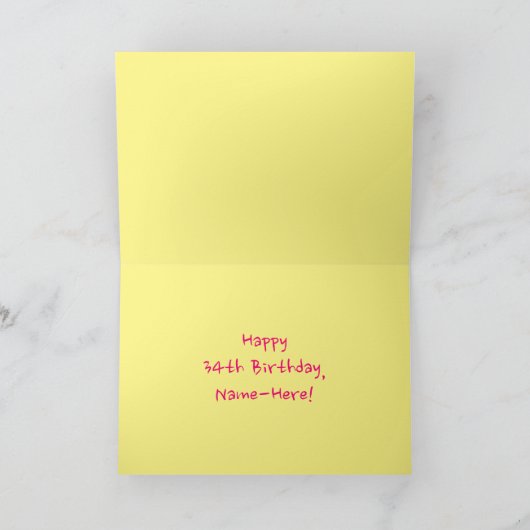 おもしろいストライプピンクハート、レインボー# 34誕生日 カード (内部)