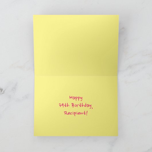 おもしろいストライプピンクハート、レインボー# 39誕生日 カード (内部)