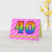 おもしろいストライプピンクハート、レインボー# 40th Birthday カード (黄色い花)