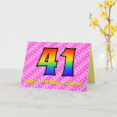 おもしろいストライプピンクハート、レインボー# 41誕生日 カード (黄色い花)