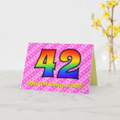 おもしろいストライプピンクハート、レインボー# 42番目誕生日 カード (黄色い花)