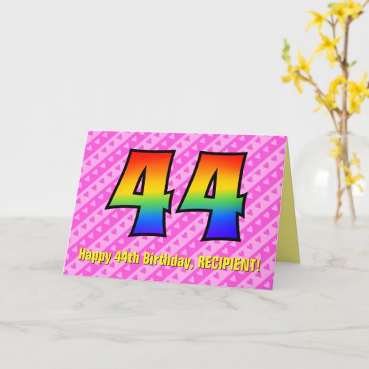 おもしろいストライプピンクハート、レインボー# 44誕生日 カード (黄色い花)