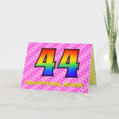 おもしろいストライプピンクハート、レインボー# 44誕生日 カード (正面)