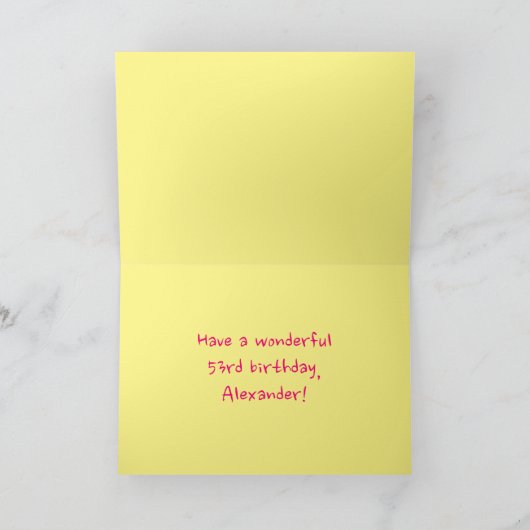 おもしろいストライプピンクハート、レインボー# 53誕生日 カード (内部)