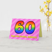 おもしろいストライプピンクハート、レインボー# 60誕生日 カード (黄色い花)