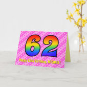 おもしろいストライプピンクハート、レインボー# 62番目誕生日 カード (黄色い花)
