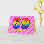 おもしろいストライプピンクハート、レインボー# 69誕生日 カード (黄色い花)