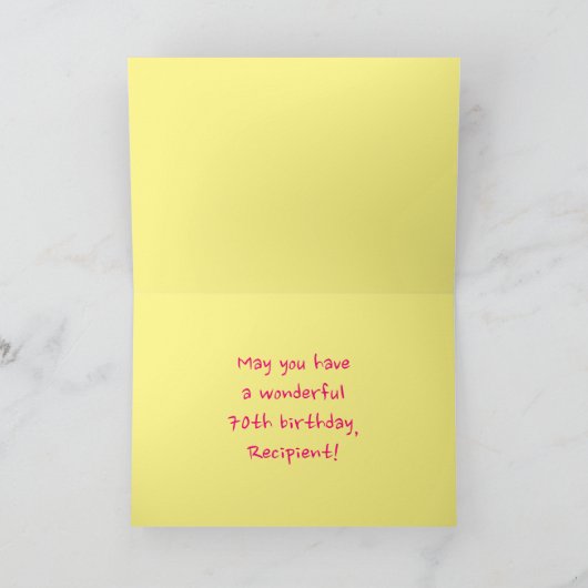 おもしろいストライプピンクハート、レインボー# 70誕生日 カード (内部)