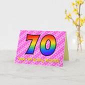 おもしろいストライプピンクハート、レインボー# 70誕生日 カード (黄色い花)