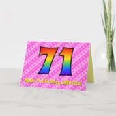 おもしろいストライプピンクハート、レインボー# 71誕生日 カード (正面)