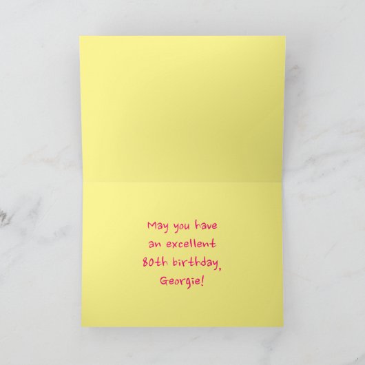 おもしろいストライプピンクハート、レインボー# 80誕生日 カード (内部)