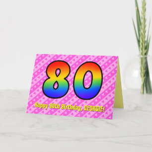 おもしろいストライプピンクハート、レインボー# 80誕生日 カード