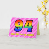 おもしろいストライプピンクハート、レインボー# 94誕生日 カード (黄色い花)
