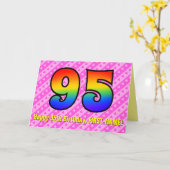 おもしろいストライプピンクハート、レインボー# 95誕生日 カード (黄色い花)