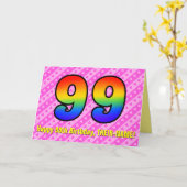 おもしろいストライプピンクハート、レインボー# 99誕生日 カード (黄色い花)