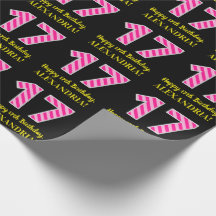 おもしろいストライプピンク色の誕生日"17"; Happy 17