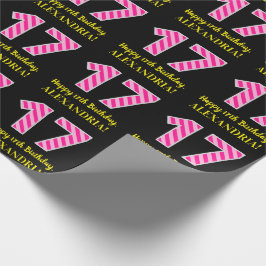 おもしろいストライプピンク色の誕生日"17"; Happy 17 ラッピングペーパー