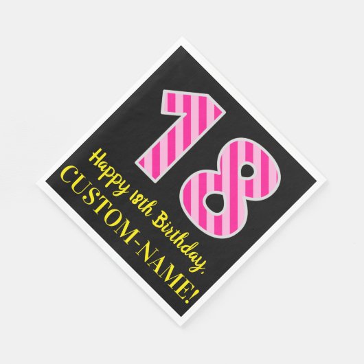 おもしろいストライプピンク色の誕生日"18"; Happy 18 スタンダードランチョンナプキン (角)