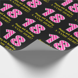 おもしろいストライプピンク色の誕生日"18"; Happy 18 ラッピングペーパー