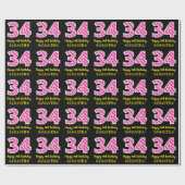 おもしろいストライプピンク色の誕生日"34"; Happy 34 ラッピングペーパー (フラット)