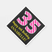 おもしろいストライプピンク色の誕生日"35"; Happy 35 スタンダードランチョンナプキン (角)