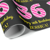 おもしろいストライプピンク色の誕生日"36"; Happy 36 ラッピングペーパー (ロールコーナー)
