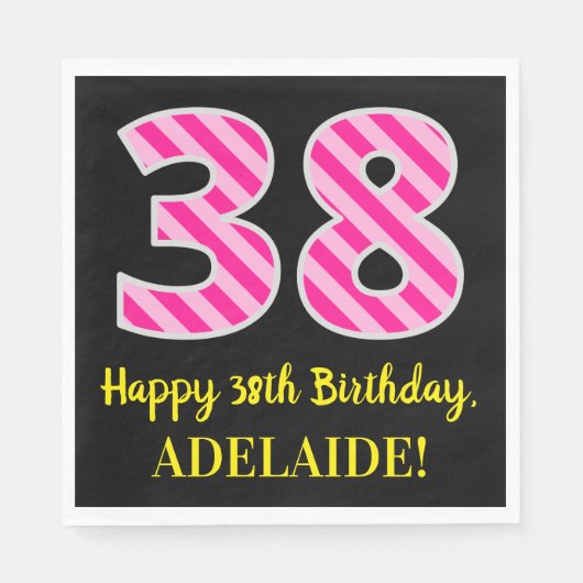 おもしろいストライプピンク色の誕生日"38"; Happy 38 スタンダードランチョンナプキン (正面)