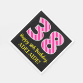 おもしろいストライプピンク色の誕生日"38"; Happy 38 スタンダードランチョンナプキン (角)