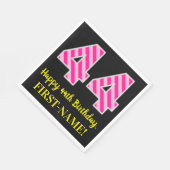 おもしろいストライプピンク色の誕生日"44"; Happy 44 スタンダードランチョンナプキン (角)