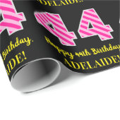 おもしろいストライプピンク色の誕生日"44"; Happy 44 ラッピングペーパー (ロールコーナー)