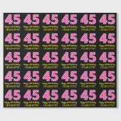 おもしろいストライプピンク色の誕生日"45"; Happy 45 ラッピングペーパー (フラット)