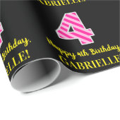 おもしろいストライプピンク色の誕生日「4」、誕生日おめでとう ラッピングペーパー (ロールコーナー)