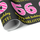 おもしろいストライプピンク色の誕生日"66"; Happy 66 ラッピングペーパー (ロールコーナー)